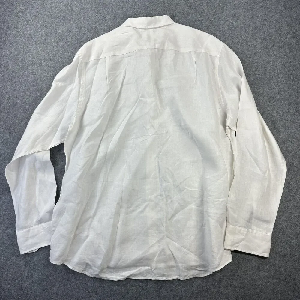 Charles Tyrwhitt Shirt Mens XL White Linen Long Sleeve Button Front Casual